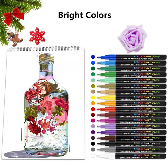 Goffii Acryl-Farbstifte, 18 Farben, permanenter Markierungsstift für Stein, Glas, Kunsthandwerk, Keramik, Kieselsteine, Stein, Stoff, Holz, Leinwandmalerei. Kunst- und Bastelsets für Kinder 0,7 mm