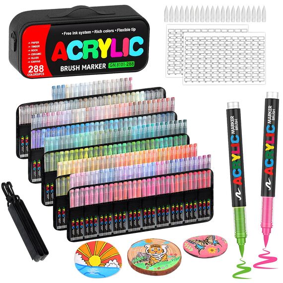 Laconile 288 Farben Acrylstifte Set – Acrylmarker mit Direct Liquid Design, CD-Tasche zum einfachen Tragen für Steine, Glas, Holz, Kunststoff, Keramik – Ideal für Kinder und Erwachsene