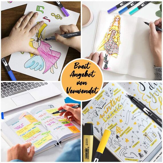 Dual Brush Pen Set - 24 Farben Aquarellstifte Filzstifte Set , Manga Stifte, Kalligraphie Stifte Kit für Aquarell Handlettering Bullet Journal, Fasermaler(1-2 mm) und Fineliner(0,4 mm)