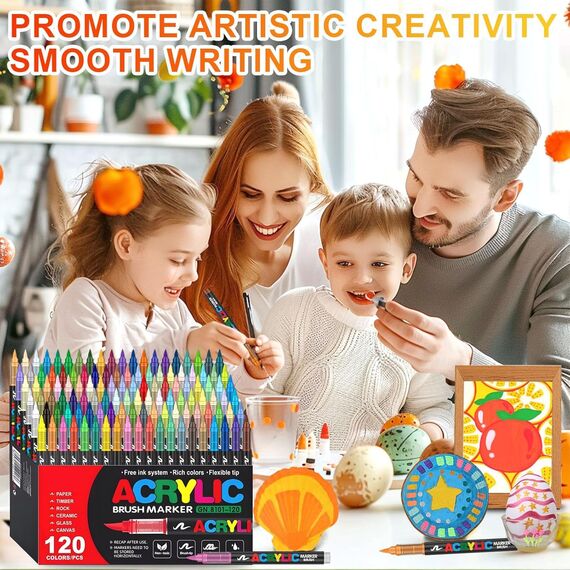 Laconile 120 Farben Acrylstifte für Steine Wasserfest, Brush Tip Acrylic Pens Set, Schnelltrocknend und Ungiftig, Ideal Acrylstifte zum Bemalen für Steinen, Glas, Leinwand, Keramik, Holz