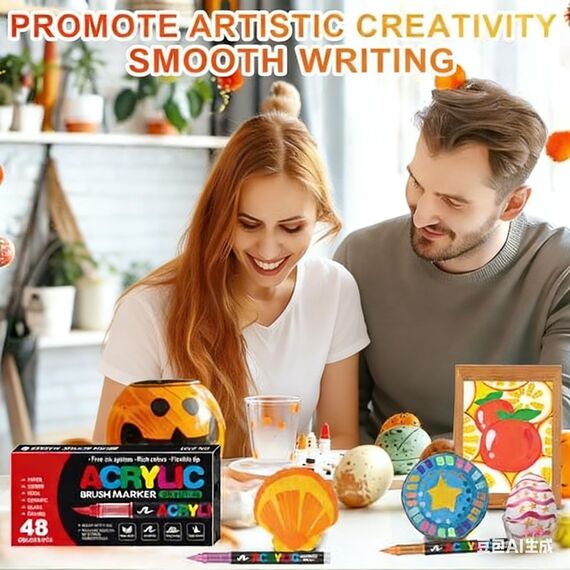 Laconile 48 Farben Acrylstifte für Steine Wasserfest, Brush Tip Acrylic Pens Set, Schnelltrocknend und Ungiftig, Ideal Acrylstifte zum Bemalen für Steinen, Glas, Leinwand, Keramik, Holz, Metall