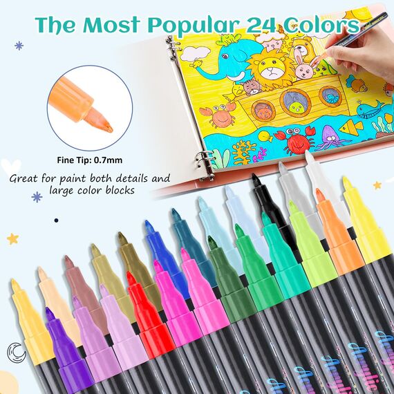 Goffii Acrylstifte für Steine wasserfest 24 Farbe Steine Bemalen Acrylstifte feine Spitze Farbstifte für Holz, Stein, Stoff, Leinwand, Keramik, Scrapbooking-Zubehör, Bastel- und Künstlerbedarf