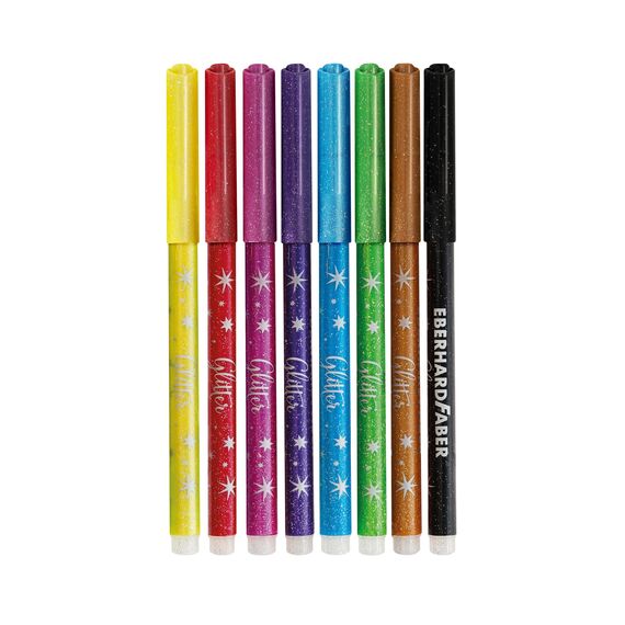 Eberhard Faber 551008 - Glitzer Filzstifte Set, 8 Malstifte mit dünner Spitze im Kartonetui