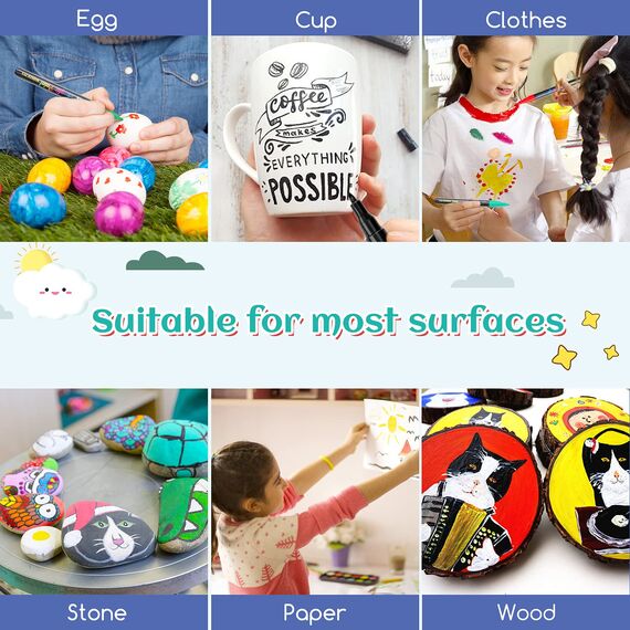 Goffii Acrylstifte für Steine wasserfest 24 Farbe Steine Bemalen Acrylstifte feine Spitze Farbstifte für Holz, Stein, Stoff, Leinwand, Keramik, Scrapbooking-Zubehör, Bastel- und Künstlerbedarf
