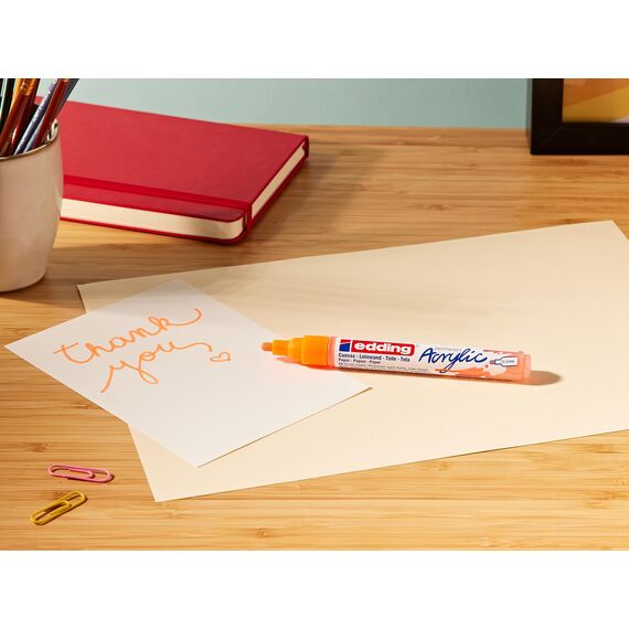 edding 5100 Acrylmarker medium - neon-orange - 1 Acrylstift wasserfest - mittlere Rundspitze 2-3 mm - Acryl Farben zum Malen auf Leinwand, Malpapier und Holz - Acrylstifte für Steine