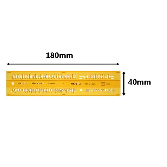 Aristo Isonorm Schriftschablone gerade Mittelschrift (3,5 mm, H-Profil, Typ B, formstabiler PET-Kunststoff) orange-transparent