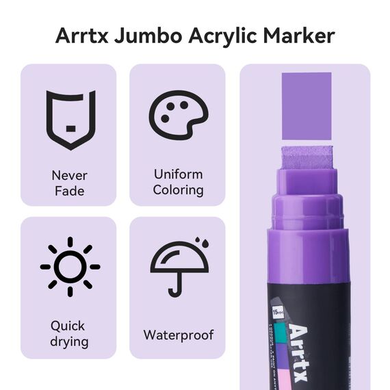 Arrtx Graffiti Acryl Marker Set, 15mm Jumbo-Filzspitze Grafitistifte, 30 Jumbo Marker, Acryl-Farbstifte für DIY, Felsmalerei, Steine Wasserfest, Keramik, Glas, Holz, Leinwand