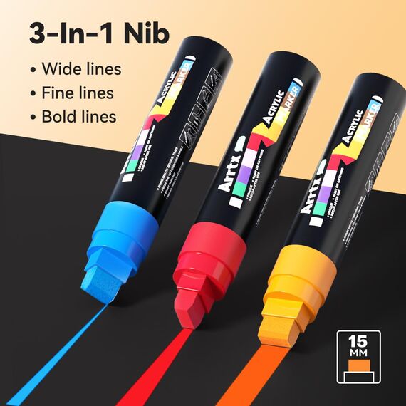 Arrtx Graffiti Acryl Marker Set, 15mm Jumbo-Filzspitze Grafitistifte, 10 Jumbo, Acryl-Farbstifte für DIY, Felsmalerei, Steine Wasserfest, Keramik, Glas, Holz, Leinwand