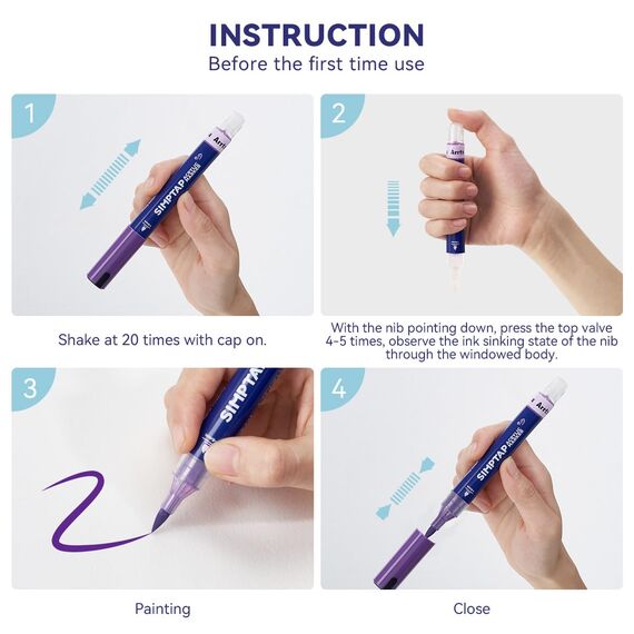 Arrtx Acrylstifte für Steine Bemalen, 24 Farben Simptap Top Valve Action Acrylmarker, Pinselspitze Acrylfarbstiften, wasserbasierte Farbmarkierungen für Steine, Glas, Holz, Metall,Ostereier