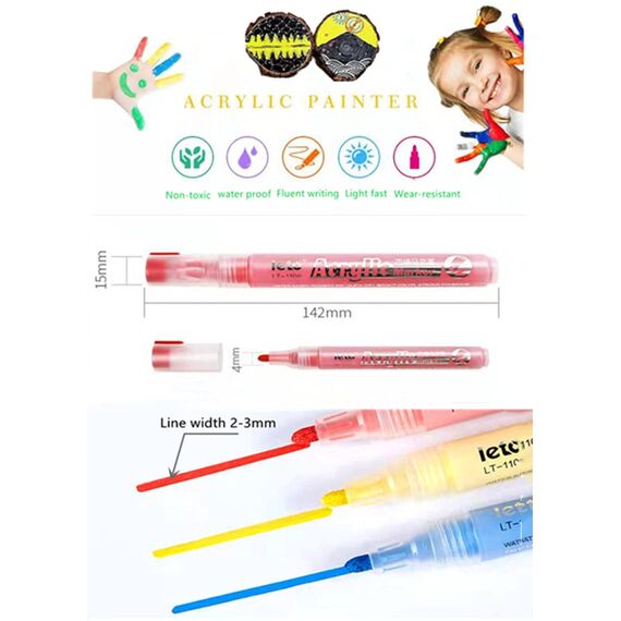 LETO Acrylstifte für Steine Wasserfest,12 Farben steine zum bemalen stifte für Geschenkekarte Halloween Kürbis Ostereier,Holz,Leinwand,Papier,Keramik,Kinder DIY(2-3mm Spitze)