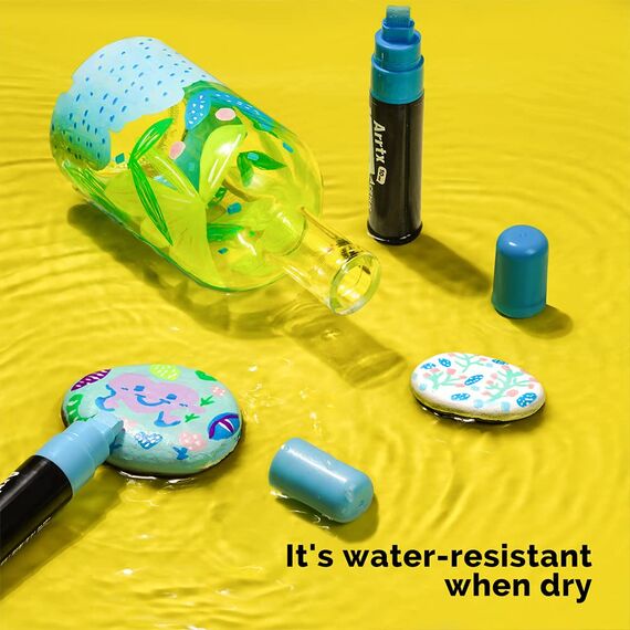 Arrtx Acrylstifte Marker 12 Stück Keil-Spitze 10mm für breite Markierungen - wasserfest, schnell-trocknend, wischfest für Karton, Kunststoff, Holz, Metall, Glas