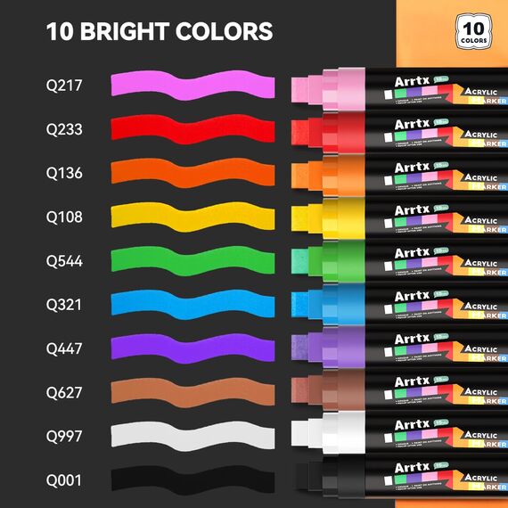 Arrtx Graffiti Acryl Marker Set, 15mm Jumbo-Filzspitze Grafitistifte, 10 Jumbo, Acryl-Farbstifte für DIY, Felsmalerei, Steine Wasserfest, Keramik, Glas, Holz, Leinwand