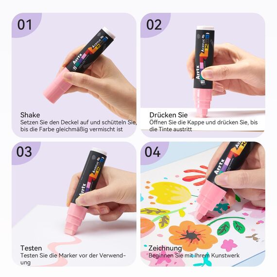 Arrtx Graffiti Acryl Marker Set, 15mm Jumbo-Filzspitze Grafitistifte, 30 Jumbo Marker, Acryl-Farbstifte für DIY, Felsmalerei, Steine Wasserfest, Keramik, Glas, Holz, Leinwand