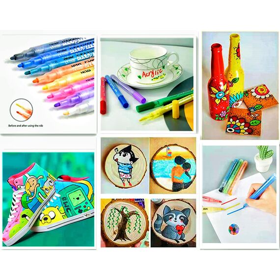 LETO Acrylstifte für Steine Wasserfest,12 Farben steine zum bemalen stifte für Geschenkekarte Halloween Kürbis Ostereier,Holz,Leinwand,Papier,Keramik,Kinder DIY(2-3mm Spitze)