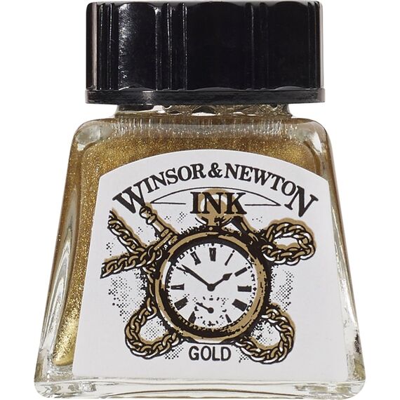 Winsor & Newton 1005283 Drawing Inks - Zeichentusche für Kalligraphen, Illustratoren, Grafikern, Künstler - wasserbeständige Farben, herrvorragender Transparenz, 14ml Flasche - Gold