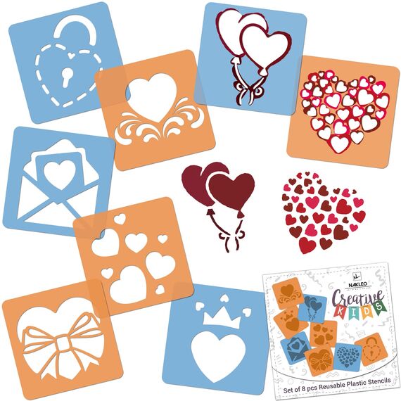 NAKLEO Schablonen Malen für Kinder, 8 Stück Set 15x15cm Liebe Herzen, Kinder Kreatives Zeichenschablonen, Kunststoff Wiederverwendbar Malschablone DIY Handwerk, Papier Wand Holz Stoff