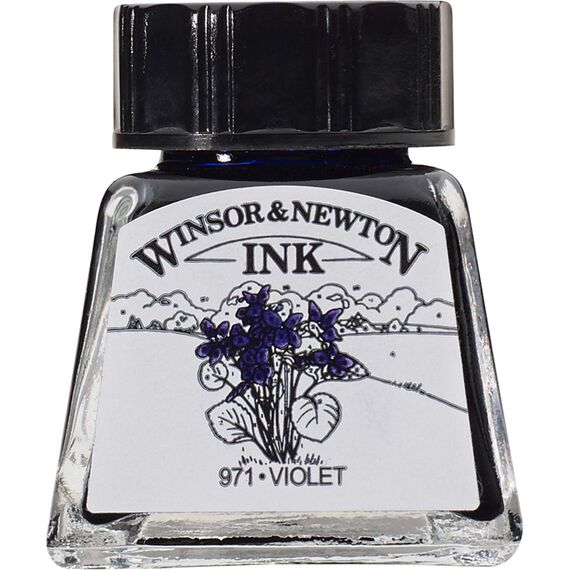 Winsor & Newton 1005688 Drawing Inks - Zeichentusche für Kalligraphen, Illustratoren, Grafikern, Künstler - wasserbeständige Farben, herrvorragender Transparenz, 14ml Flasche - Violett