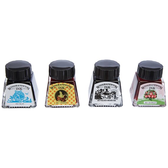 Winsor & Newton 1090093 Kalligraphie Set Henry, 8 Zeichentusche in 14ml Flaschen, funkelnde Farben mit hervorragender Transparenz für Pinsel, Kalligrafiefeder oder Airbrush