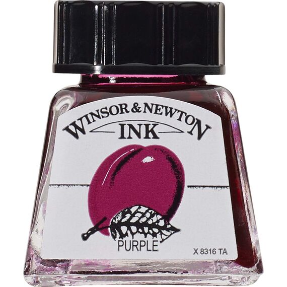 Winsor & Newton 1005542 Drawing Inks - Zeichentusche für Kalligraphen, Illustratoren, Grafikern, Künstler - wasserbeständige Farben, herrvorragender Transparenz, 14ml Flasche - Purpur