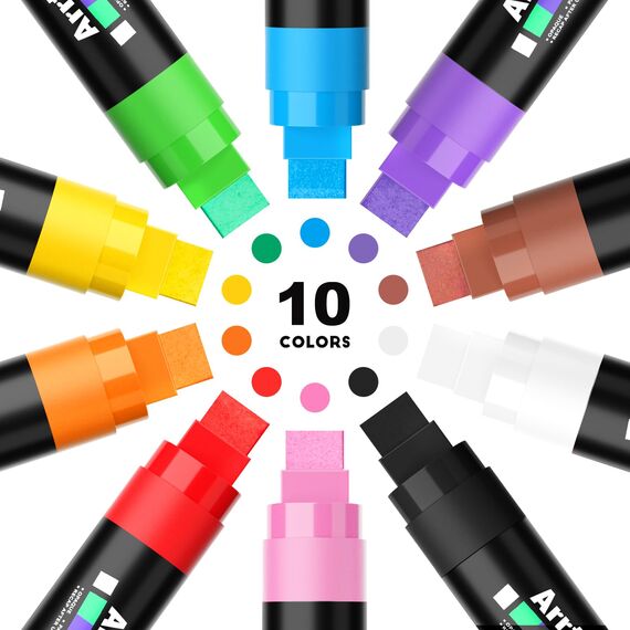 Arrtx Graffiti Acryl Marker Set, 15mm Jumbo-Filzspitze Grafitistifte, 10 Jumbo, Acryl-Farbstifte für DIY, Felsmalerei, Steine Wasserfest, Keramik, Glas, Holz, Leinwand