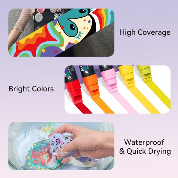 Arrtx Graffiti Acryl Marker Set, 15mm Jumbo-Filzspitze Grafitistifte, 30 Jumbo Marker, Acryl-Farbstifte für DIY, Felsmalerei, Steine Wasserfest, Keramik, Glas, Holz, Leinwand