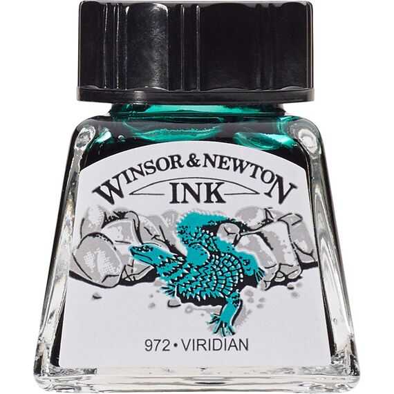 Winsor & Newton 1005692 Drawing Inks - Zeichentusche für Kalligraphen, Illustratoren, Grafikern, Künstler - wasserbeständige Farben, herrvorragender Transparenz, 14ml Flasche - Viridian