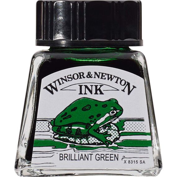 Winsor & Newton 1005046 Drawing Inks - Zeichentusche für Kalligraphen, Illustratoren, Grafikern, Künstler - wasserbeständige Farben, herrvorragender Transparenz, 14ml Flasche - Brillantgrün