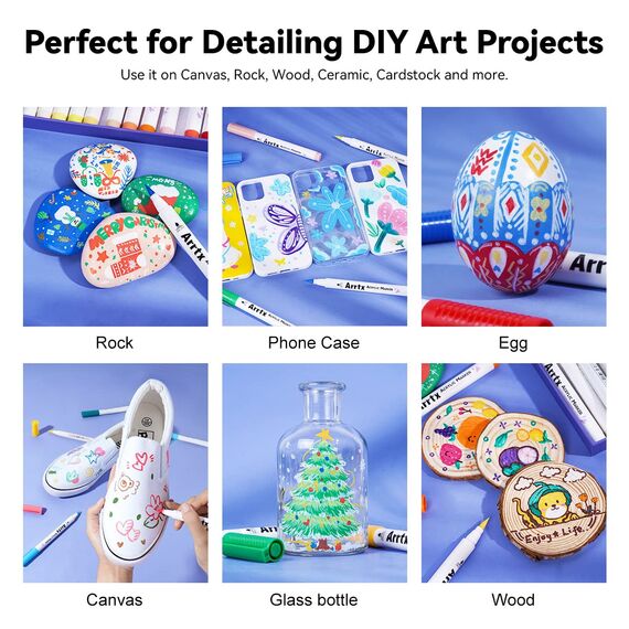 Arrtx Acrylstifte für Steine Bemalen, 30 Farben Wasserfeste Acrylstifte Marker Pinselspitze, Schnelltrocknender Acrylfarben Stifte für Osterei, Steine, Keramik, Glas, Holz, Leinwand, DIY Fotoalbum