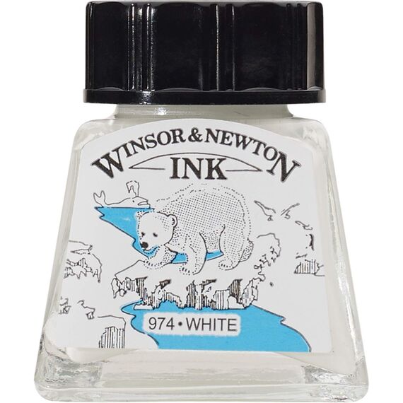 Winsor & Newton 1005702 Drawing Inks - Zeichentusche für Kalligraphen, Illustratoren, Grafikern, Künstler - wasserbeständige Farben, herrvorragender Transparenz, 14ml Flasche - Weiß