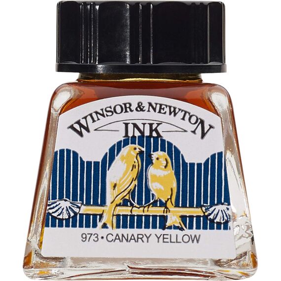 Winsor & Newton 1005123 Drawing Inks - Zeichentusche für Kalligraphen, Illustratoren, Grafikern, Künstler - wasserbeständige Farben, herrvorragender Transparenz, 14ml Flasche - Kanariengelb