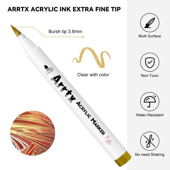 Arrtx Acrylstifte für Steine Wasserfest 10 Stück Dual Tip Stifte Steine Bemalen Permanent Acrylmarker für Holz, Leinwand, Glas, Papier, Keramik-4 Weiß, 4 Schwarz, 1 Gold und 1 Silber
