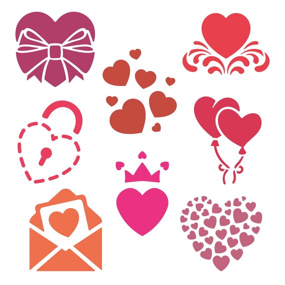 NAKLEO Schablonen Malen für Kinder, 8 Stück Set 15x15cm Liebe Herzen, Kinder Kreatives Zeichenschablonen, Kunststoff Wiederverwendbar Malschablone DIY Handwerk, Papier Wand Holz Stoff