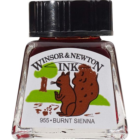 Winsor & Newton 1005074 Drawing Inks - Zeichentusche für Kalligraphen, Illustratoren, Grafikern, Künstler - wasserbeständige Farben, herrvorragender Transparenz, 14ml Flasche - Siena gebrannt