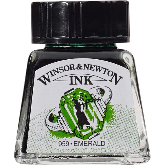 Winsor & Newton 1005235 Drawing Inks - Zeichentusche für Kalligraphen, Illustratoren, Grafikern, Künstler - wasserbeständige Farben, herrvorragender Transparenz, 14ml Flasche - Smaragd