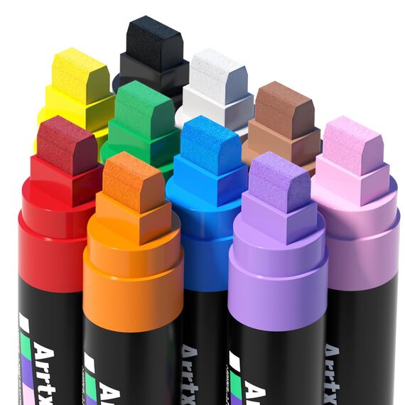 Arrtx Graffiti Acryl Marker Set, 15mm Jumbo-Filzspitze Grafitistifte, 10 Jumbo, Acryl-Farbstifte für DIY, Felsmalerei, Steine Wasserfest, Keramik, Glas, Holz, Leinwand