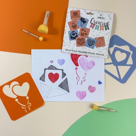 NAKLEO Schablonen Malen für Kinder, 8 Stück Set 15x15cm Liebe Herzen, Kinder Kreatives Zeichenschablonen, Kunststoff Wiederverwendbar Malschablone DIY Handwerk, Papier Wand Holz Stoff