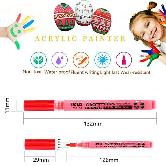 LETO Acrylstifte für Steine Wasserfest,24 Farben porzellanfarbe stifte,Multimarker Stifte Glasmalstifte für Papier, Leinwand, Holz, Glasmalerei, Keramik, Basteln(0.7mm Spitze)