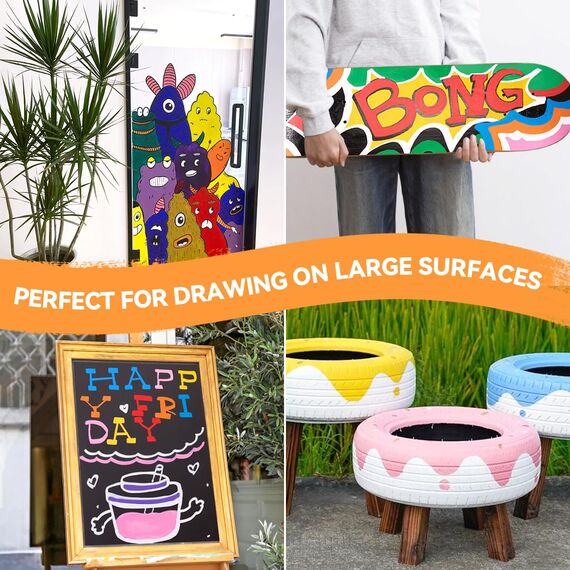 Arrtx Graffiti Acryl Marker Set, 15mm Jumbo-Filzspitze Grafitistifte, 10 Jumbo, Acryl-Farbstifte für DIY, Felsmalerei, Steine Wasserfest, Keramik, Glas, Holz, Leinwand