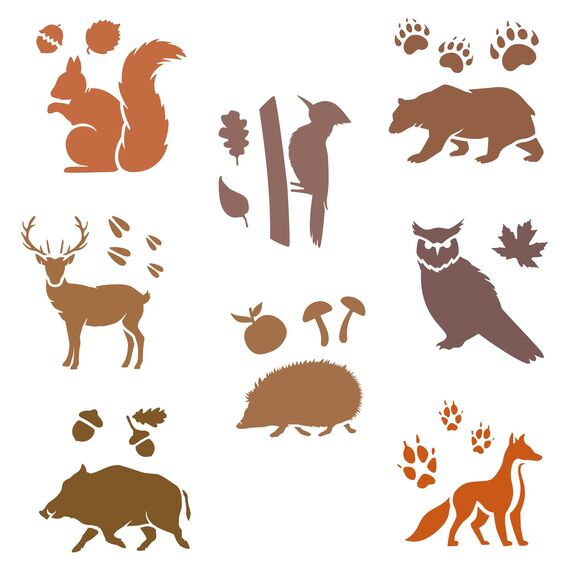 NAKLEO Schablonen Malen für Kinder, 8 Stück Set 15x15cm Waldtiere, Kinder Kreatives Zeichenschablonen, Kunststoff Wiederverwendbar Malschablone DIY Handwerk, Papier Wand Holz Stoff