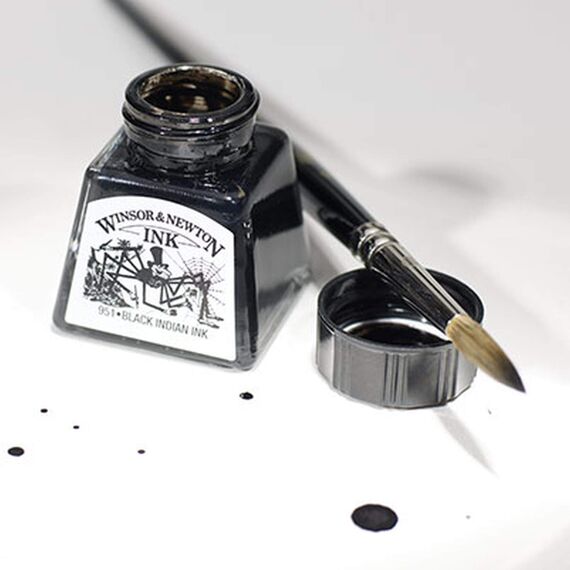 Winsor & Newton 1005030 Drawing Inks - Zeichentusche für Kalligraphen, Illustratoren, Grafikern - wasserbeständige Farben, herrvorragender Transparenz, 14ml Flasche - Schwarz (Indisch), Packung mit 2