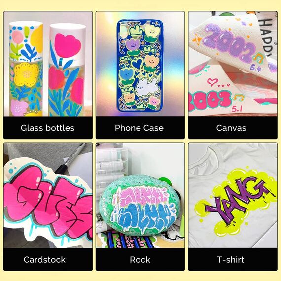 Arrtx Acrylstifte Marker 12 Stück Keil-Spitze 10mm für breite Markierungen - wasserfest, schnell-trocknend, wischfest für Karton, Kunststoff, Holz, Metall, Glas