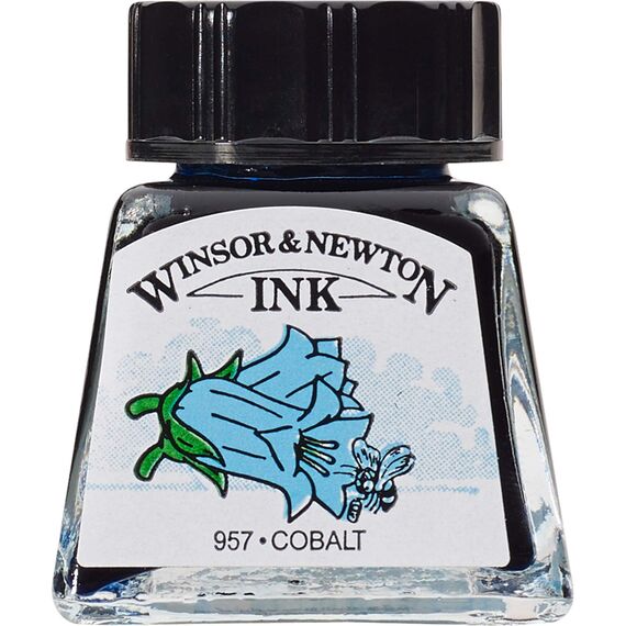 Winsor & Newton 1005176 Drawing Inks - Zeichentusche für Kalligraphen, Illustratoren, Grafikern, Künstler - wasserbeständige Farben, herrvorragender Transparenz, 14ml Flasche - Kobalt