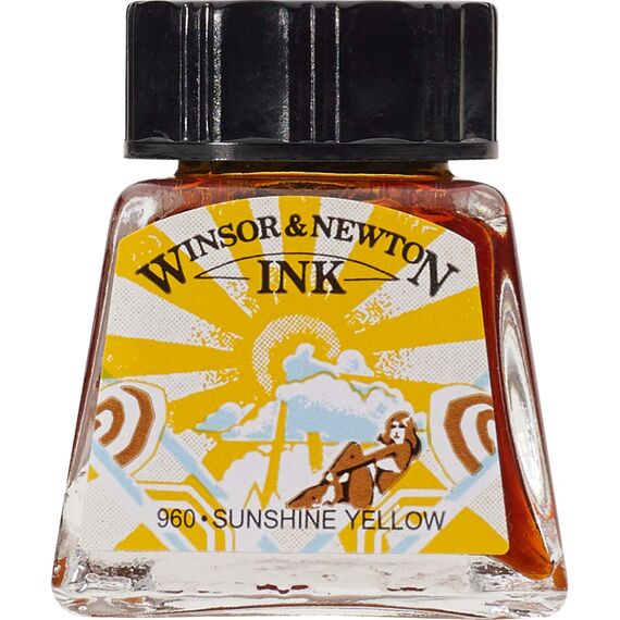 Winsor & Newton 1005633 Drawing Inks - Zeichentusche für Kalligraphen, Illustratoren, Grafikern, Künstler - wasserbeständige Farben, herrvorragender Transparenz, 14ml Flasche - Sonnengelb