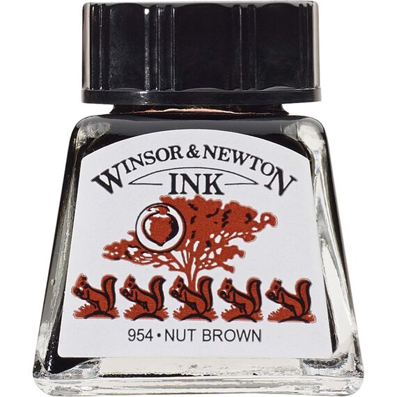 Winsor & Newton 1005441 Drawing Inks - Zeichentusche für Kalligraphen, Illustratoren, Grafikern, Künstler - wasserbeständige Farben, herrvorragender Transparenz, 14ml Flasche - Nussbraun
