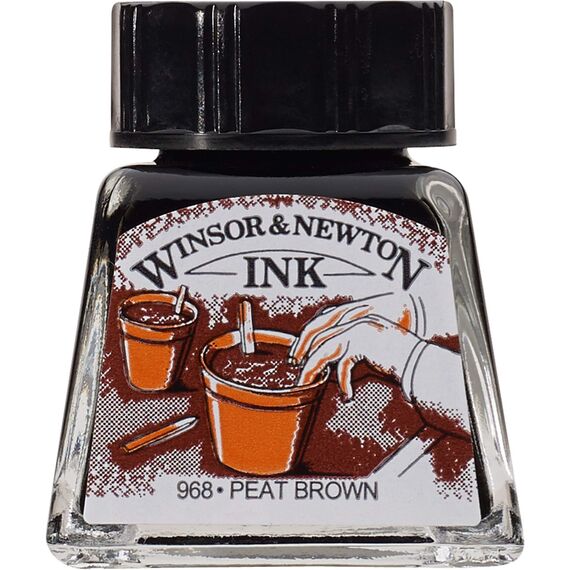 Winsor & Newton 1005469 Drawing Inks - Zeichentusche für Kalligraphen, Illustratoren, Grafikern, Künstler - wasserbeständige Farben, herrvorragender Transparenz, 14ml Flasche - Lehmbraun