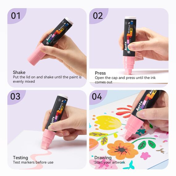 Arrtx Graffiti Acryl Marker Set, 15mm Jumbo-Filzspitze Grafitistifte, 30 Jumbo Marker, Acryl-Farbstifte für DIY, Felsmalerei, Steine Wasserfest, Keramik, Glas, Holz, Leinwand