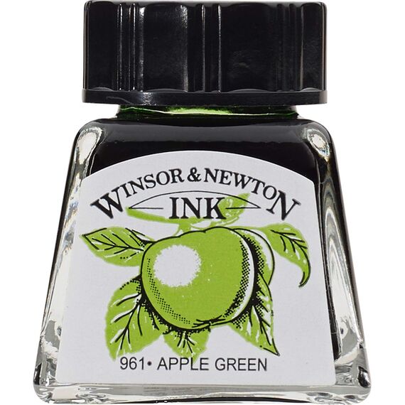 Winsor & Newton 1005011 Drawing Inks - Zeichentusche für Kalligraphen, Illustratoren, Grafikern, Künstler - wasserbeständige Farben, herrvorragender Transparenz, 14ml Flasche - Apfelgrün