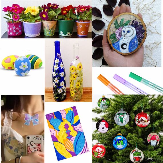 LETO Acrylstifte für Steine Wasserfest,24 Farben porzellanfarbe stifte,Multimarker Stifte Glasmalstifte für Papier, Leinwand, Holz, Glasmalerei, Keramik, Basteln(0.7mm Spitze)