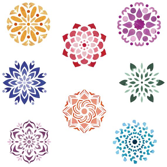 NAKLEO Schablonen Malen für Kinder, 8 Stück Set 15x15cm Mandalas Rangolis, Kinder Kreatives Zeichenschablonen, Kunststoff Wiederverwendbar Malschablone DIY Handwerk, Papier Wand Holz Stoff