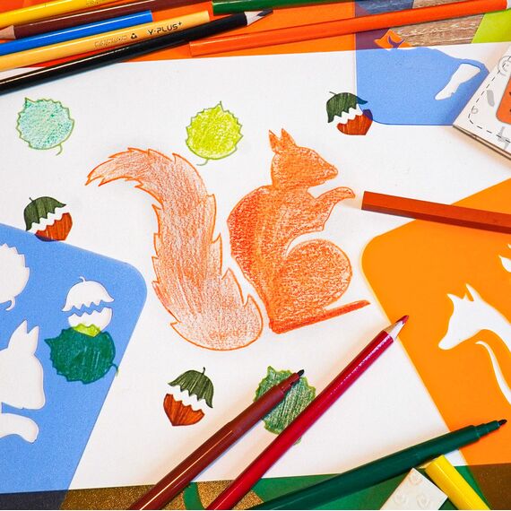 NAKLEO Schablonen Malen für Kinder, 8 Stück Set 15x15cm Waldtiere, Kinder Kreatives Zeichenschablonen, Kunststoff Wiederverwendbar Malschablone DIY Handwerk, Papier Wand Holz Stoff